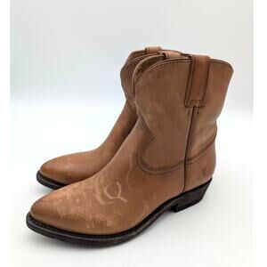 Frye Billy Block Heel Western Ankle Boots Women's Cognac Size US9B EU40
